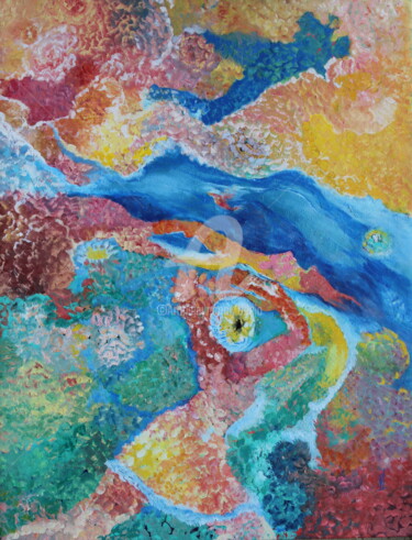Schilderij getiteld "l'ange bleu" door Odélo, Origineel Kunstwerk, Olie Gemonteerd op Frame voor houten brancard