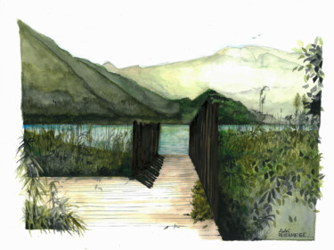 LE PONTON Peinture intitulée "LE PONTON" par Alain Rouschmeyer, Œuvre d'art originale, Aquarelle