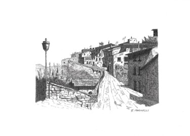 图画 标题为“Country side street…” 由Francesco Marinelli, 原创艺术品, 墨