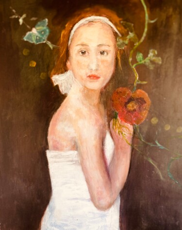 Peinture intitulée "Jeune femme à la ro…" par Martine Swynghedauw, Œuvre d'art originale, Acrylique