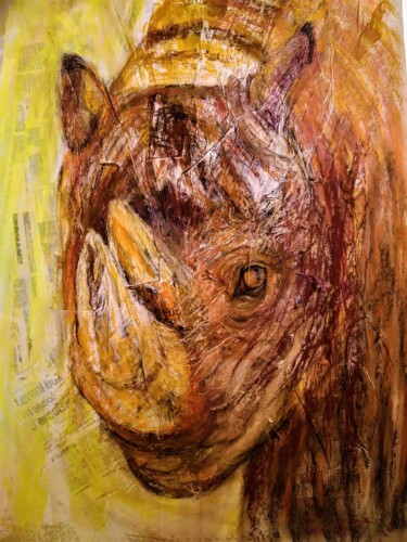 Painting titled "2 TONNES" by Sylvaine Daumont, Original Artwork, Pastel Mounted on Wood Panel