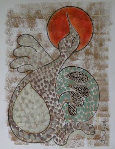 Dessin intitulée "Cygne au Soleil cou…" par Marc Bulyss, Œuvre d'art originale, Huile