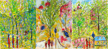 Malerei mit dem Titel "Triptyque enfance à…" von Jean Mirre, Original-Kunstwerk, Öl