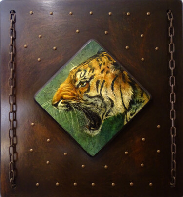 绘画 标题为“🐯Le Dernier Tigre 🐯…” 由Isabel Mahe, 原创艺术品, 油 安装在其他刚性面板上