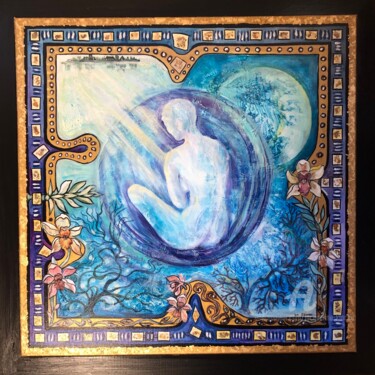 「Refuge aquatique.」というタイトルの絵画 Jacqueline Klockeによって, オリジナルのアートワーク, アクリル ウッドストレッチャーフレームにマウント
