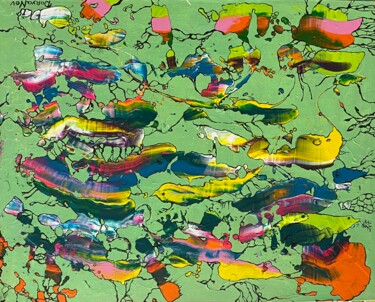 Painting titled "The flow" by Daryanov, Original Artwork, Acrylic Mounted on Cardboard