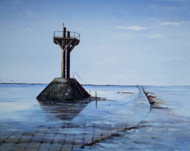 Peinture intitulée "le gois marée monta…" par Claudine Viégas, Œuvre d'art originale, Acrylique