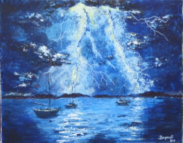 orage et bateaux Peinture intitulée "orage et bateaux" par Marie Baysset, Œuvre d'art originale, Acrylique Monté sur Châssis en bois