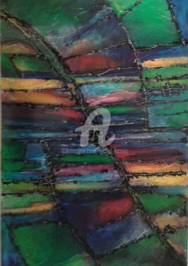 Malerei mit dem Titel "SANS FRONTIÈRES" von Michel Lacroix, Original-Kunstwerk, Acryl Auf artwork_cat. montiert