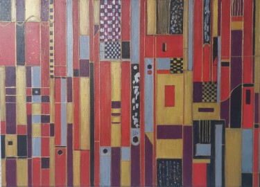 Painting titled "fröhliche Geometrie" by Irene Mitawski, Original Artwork, Acrylic Mounted on Wood Stretcher frame