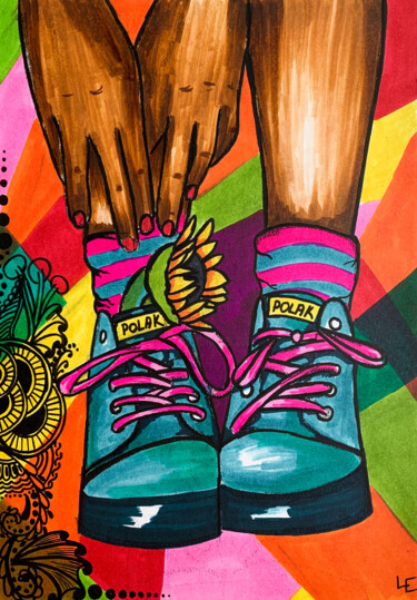 Abstract vibrance colorful small art decor for office Картина под названием "Abstract vibrance c…" - Elena Polak, Подлинное произведение искусства, Маркер