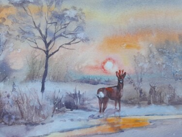 제목이 "December morning"인 미술작품 Liudmyla Lelechenko로, 원작, 수채화