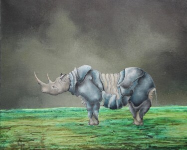 Peinture intitulée "LE RHINOFEROCE" par Pascal Valognes, Œuvre d'art originale, Huile