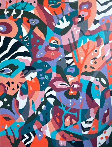 Peinture intitulée "Coral garden I" par Maguy Vaz (50nuancesdemarguerite), Œuvre d'art originale, Acrylique Monté sur Châssi…
