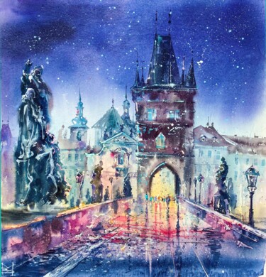 Картина под названием "Charles Bridge" - Mariya Volynskih, Подлинное произведение искусства, Акварель