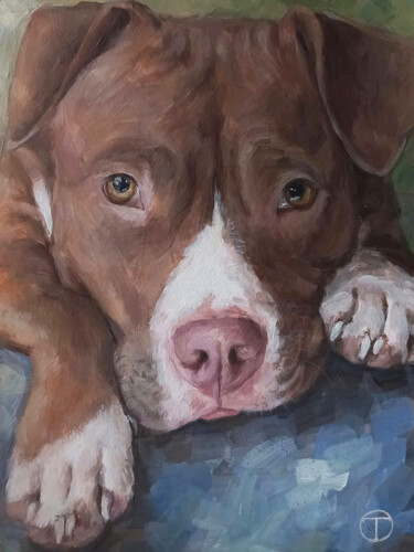 Painting titled "American Staffordsh…" by Olia Tomkova, Original Artwork, Acrylic