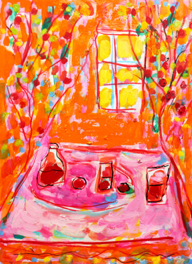 Peinture intitulée "Soleil et table" par Jean Mirre, Œuvre d'art originale, Huile