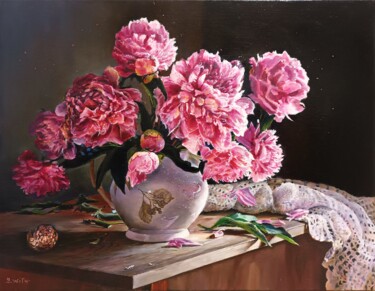 Peinture intitulée "BOUQUET DE PIVOINES" par Brigitte With, Œuvre d'art originale, Huile