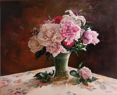 Peinture intitulée "Pivoines, liliums e…" par Brigitte With, Œuvre d'art originale, Huile