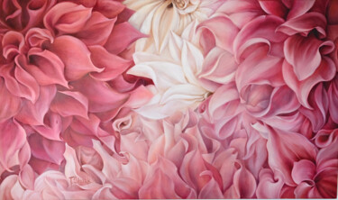 Painting titled "Dahlias" by Tanya Shark, Original Artwork, Oil