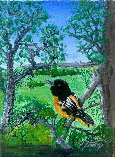 绘画 标题为“Baltimore Oriole” 由Andrew Troyer, Jr, 原创艺术品, 油 安装在木质担架架上