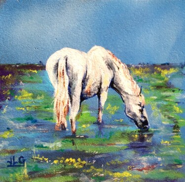 Peinture intitulée "Cheval de camargue…" par Jean-Luc Garcia, Œuvre d'art originale, Acrylique
