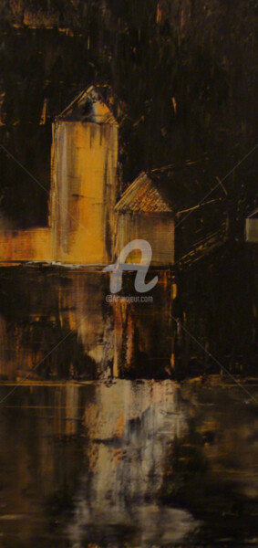 Peinture intitulée "Grand pan de mur or…" par Nelly Carnet, Œuvre d'art originale, Acrylique Monté sur Châssis en bois