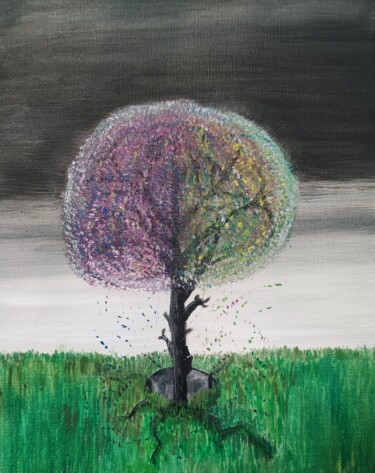 L'arbre à couleurs Painting titled "L'arbre à couleurs" by Jérémy Magnanou (Jemy-Art), Original Artwork, Oil Mounted on Wood Stretcher frame