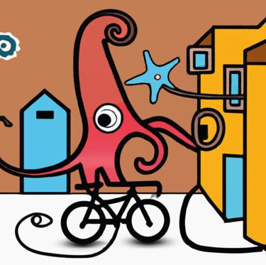 数字艺术 标题为“squid for a walk” 由Josep Domènech, 原创艺术品, AI生成的图像 安装在artwork_cat.上