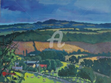 Peinture intitulée "Campagne de Rosnoën…" par Claude Marchalot, Œuvre d'art originale, Acrylique Monté sur Autre panneau rig…