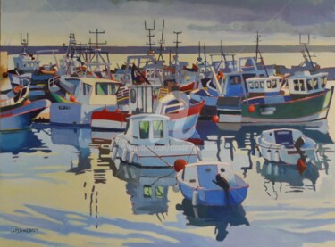 Peinture intitulée "Brest, le bassin de…" par Claude Marchalot, Œuvre d'art originale, Huile Monté sur Autre panneau rigide