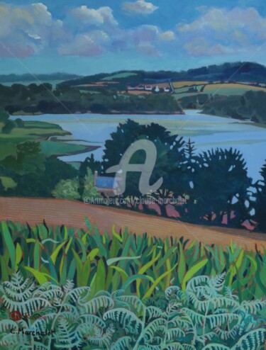 Peinture intitulée "Rosnoën, campagne e…" par Claude Marchalot, Œuvre d'art originale, Acrylique Monté sur Autre panneau rig…