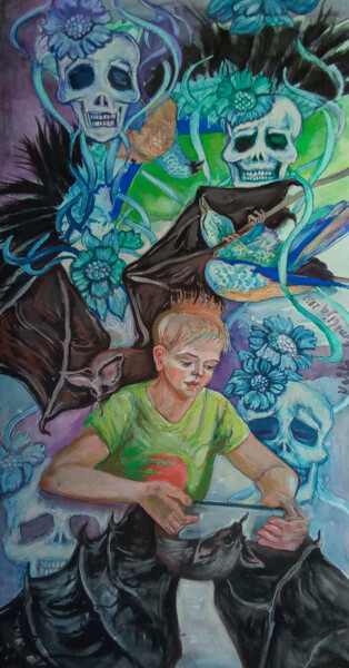 Painting titled "Angel Who Doesn't S…" by Velta Emīlija Platupe, Original Artwork, Watercolor