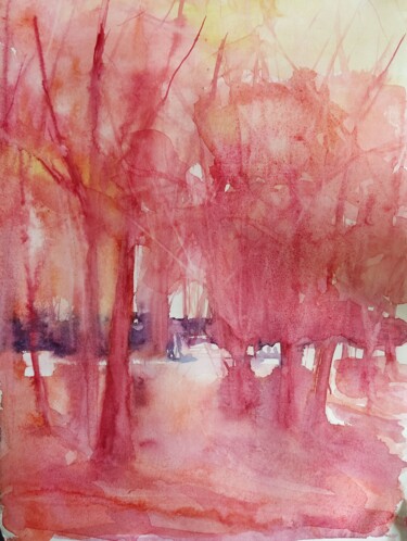 Schilderij getiteld "Forêt rouge" door Marina Mothes, Origineel Kunstwerk, Aquarel
