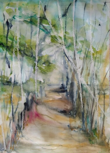 Schilderij getiteld "Sous bois Mornay" door Marina Mothes, Origineel Kunstwerk, Aquarel