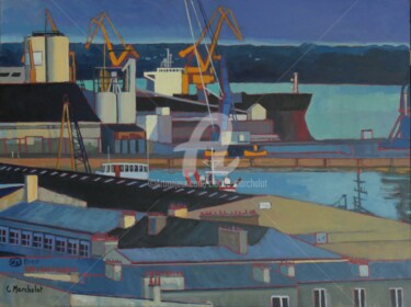 Peinture intitulée "Acrylique, cargos e…" par Claude Marchalot, Œuvre d'art originale, Acrylique Monté sur Autre panneau rig…