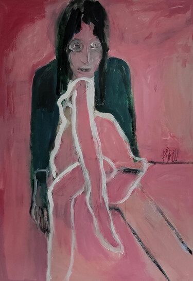 「Sitzende Frau mit g…」というタイトルの絵画 Barbara Krollによって, オリジナルのアートワーク, アクリル