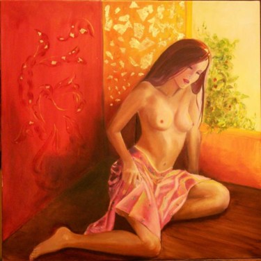 à la fenêtre Peinture intitulée "à la fenêtre" par Corine Dardel, Œuvre d'art originale, Huile