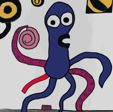 数字艺术 标题为“Octopus playing bas…” 由Josep Domènech, 原创艺术品, AI生成的图像 安装在纸板上