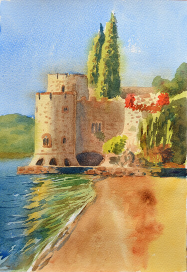 Chateau de La Napoule, near Cannes, Provence Peinture intitulée "Chateau de La Napou…" par Alain Crousse (ACWATERCOLORS), Œuvre d'art originale, Aquarelle