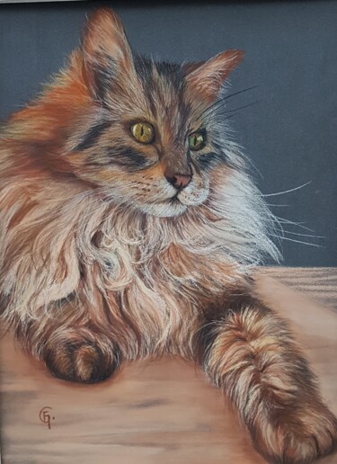 Disegno intitolato "Chaton 1er" da Francette Guittard, Opera d'arte originale, Pastello Montato su Cartone