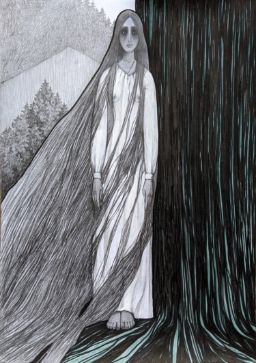 Polonyna 「Polonyna」というタイトルの絵画 Alina & Alex Anokhinによって, オリジナルのアートワーク, 鉛筆 その他の剛性パネルにマウント