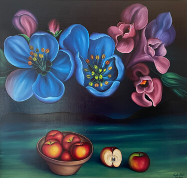 Painting titled "Still life with Flo…" by Vinko Hlebs, Original Artwork, Oil