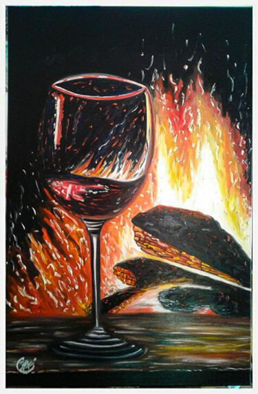 "Au coin du feu" başlıklı Tablo Joy Caloc tarafından, Orijinal sanat, Petrol