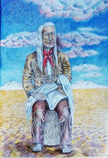 Disegno intitolato "l'indiano" da Kiko Cristoni, Opera d'arte originale, Matite colorate