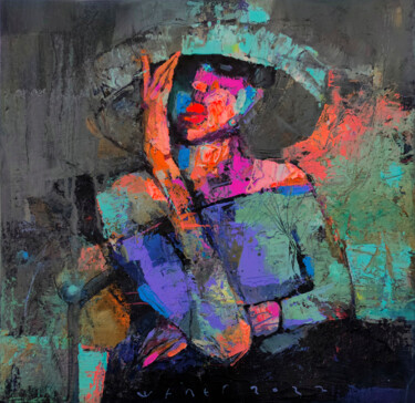 Painting titled "LADY WAITING FOR AN…" by Viktor Sheleg, Original Artwork, Oil