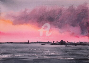 Pintura titulada "Paisaje en rosa" por Benilde, Obra de arte original, Acuarela