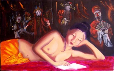 la lecture Peinture intitulée "la lecture" par Corine Dardel, Œuvre d'art originale, Huile