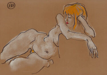 Tekening getiteld "A570 Ambre" door Etienne Bonnet, Origineel Kunstwerk, Pastel