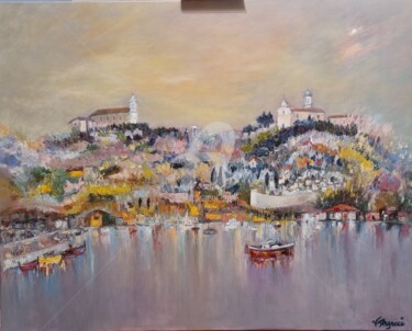 Peinture intitulée "Cargèse son port se…" par Valerie Dragacci, Œuvre d'art originale, Huile Monté sur Châssis en bois